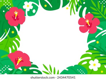 Hibiscus frame. Summer background material with tropical atmosphere.