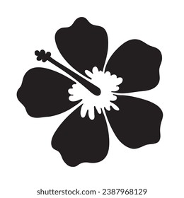 Hibiscus hand drawn icon isolated on white background. Simple black silhouette of Hawaiian flower. Vector lllustration