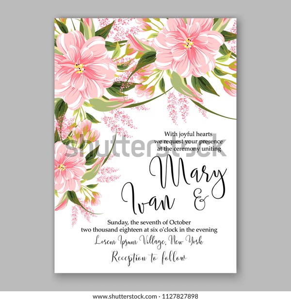 Hibiscus Hawaii Wedding Invitation Floral Watercolor Stock Vector