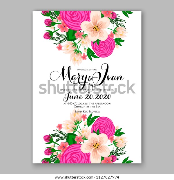 Hibiscus Hawaii Wedding Invitation Floral Watercolor Stock Vector