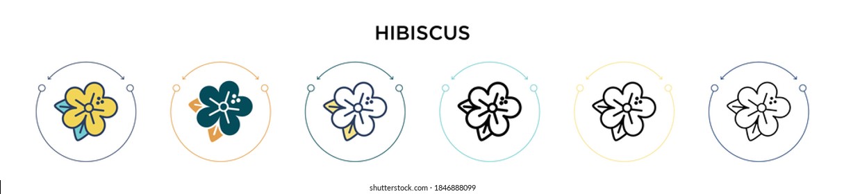 Hibiscus icon in filled, thin line, outline and stroke style. Vector illustration of two colored and black hibiscus vector icons designs can be used for mobile, ui, web