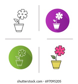Hibiscus icon. Flat design, linear and color styles. Isolated vector illustrations