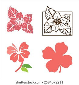 Hibiscus icon floral sigh isolated. Aloha beach symbol tropical flower exotic hibiscus bloom. Single flower icon for logo. Set of Hibiscus flowers colorful vector  