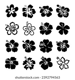 Hibiscus icon set collection isolated on white background. Vector art.
