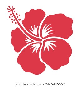 Hibiscus icon silhouette floral sigh isolated. Aloha beach symbol tropical flower exotic hibiscus bloom. Single flower icon for logo, Hawaiian print stamp design element.