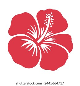 Hibiscus icon silhouette floral sigh isolated. Aloha beach symbol tropical flower exotic hibiscus bloom. Single flower icon for logo, Hawaiian print stamp design element.