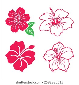 Hibiscus icon silhouette floral sigh isolated. Aloha beach symbol tropical flower exotic hibiscus bloom. Single flower icon and  logo