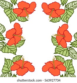 Hibiscus leaf border frame vector for card design template.