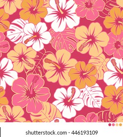 Hibiscus and leaf pattern vector background