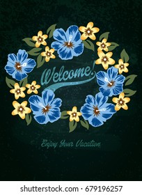 Hibiscus lease blackboard vector for print design