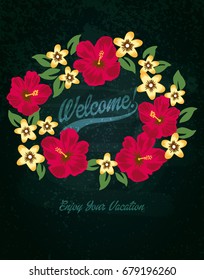 Hibiscus lease blackboard vector for print design