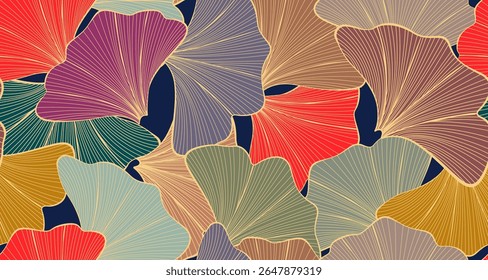 Hibiscus Leaves Seamless Pattern. Tropical Leaves Colorful Background. Hand Drawn Floral Wallpaper. Botanical Design for Prints, Surface, Home Decoration, Fabric. Vector Illustration. Not AI