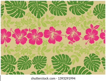 Hibiscus and Monstera pattern background 