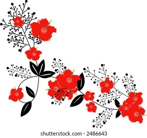 hibiscus on vine with berries vector