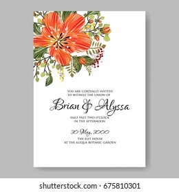 Hibiscus and orange peony rose floral wedding invitation template Vector floral card.