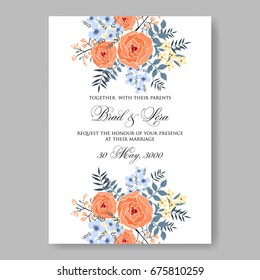 Hibiscus and orange rose floral wedding invitation template Vector floral card.
