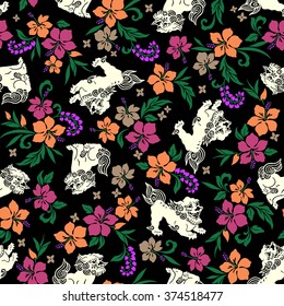 Hibiscus Orient lion pattern