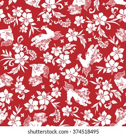 Hibiscus Orient lion pattern