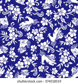 Hibiscus Orient lion pattern