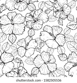 Hibiscus outline seamless pattern illustration