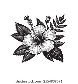 hibiscus outline vector art black color.
