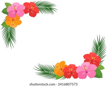 Hibiscus and palm leaf corner frame