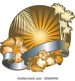 hibiscus and palms  sunset emblem