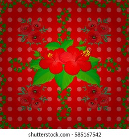Hibiscus pattern. Of tropical flowers. Vector illustration on red background.