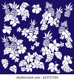 Hibiscus and pineapple illustration