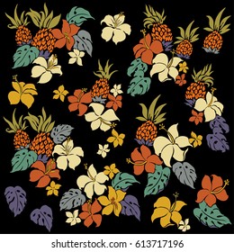 Hibiscus and pineapple illustration
