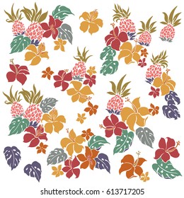 Hibiscus and pineapple illustration
