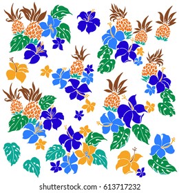 Hibiscus and pineapple illustration