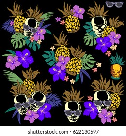 Hibiscus and pineapple illustration
