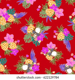 Hibiscus and pineapple pattern