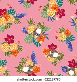 Hibiscus and pineapple pattern