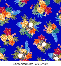 Hibiscus and pineapple pattern