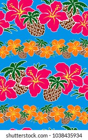 Hibiscus and pineapple pattern,
I drew Hibiscus for designing it,
This painting continues repeatedly,
