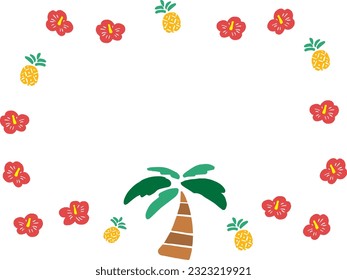 Tropischer Rahmen von Hibiscus und Ananas	
