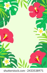 Hibiscus and plumeria frame. Vector backgrounds that remind you of a summer vacation.