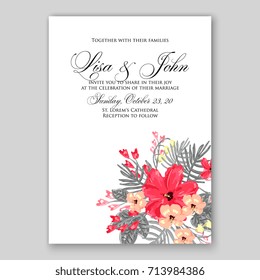 Hibiscus poinsettia wedding card invitation
