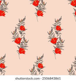 Hibiscus Red Floral Seamless Pattern