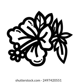 Hibiscus rosa sinesis flower icon illustration isolated on square white background. Simple flat outlined cartoon art styled botanical and nature themed drawing.