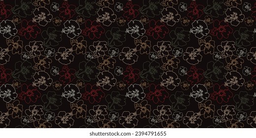HIBISCUS ROSE BACKGROUND VECTOR. FLORAL SEAMLESS PATTERN. ABSTRACT FLOWERS. 