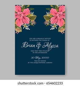 Hibiscus and rose floral wedding invitation template Vector floral card.