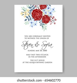 Hibiscus and rose floral wedding invitation template Vector floral card.