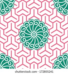 Hibiscus Samurai Seamless Background Pattern; Foreground and background patterns are separate layers and usable on their own.