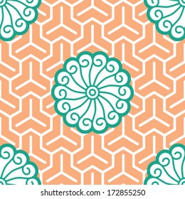 Hibiscus Samurai Seamless Background Pattern; Foreground and background patterns are separate layers and usable on their own.