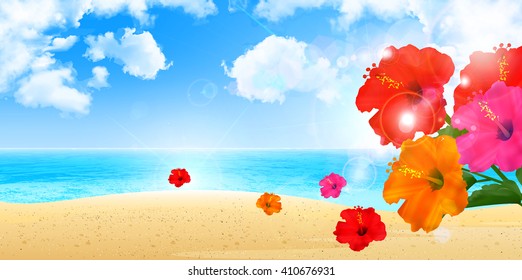 Hibiscus sea landscape background