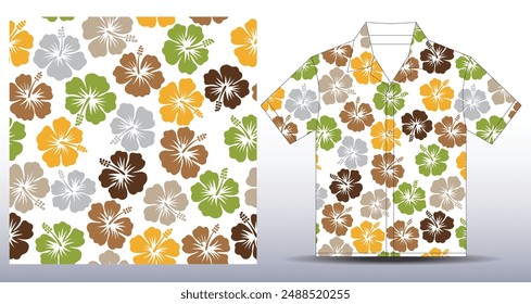 Hibiscus seamless background Hawaiian aloha shirt design vector illustration for clothing.