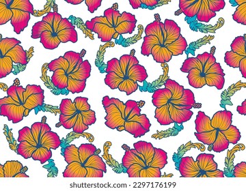 Hibiscus seamless illustration pattern, background image of tropical, Hawaii, tropical image, apparel, textile